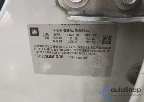 2014 Chevrolet Malibu 1Lt z USA, uszkodzony, nr VIN 1G11C5SL2EU143900